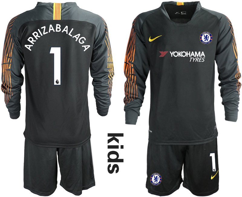 2018_2019 Club Chelsea black long sleeve Youth goalkeeper #1 soccer jerseys->youth soccer jersey->Youth Jersey